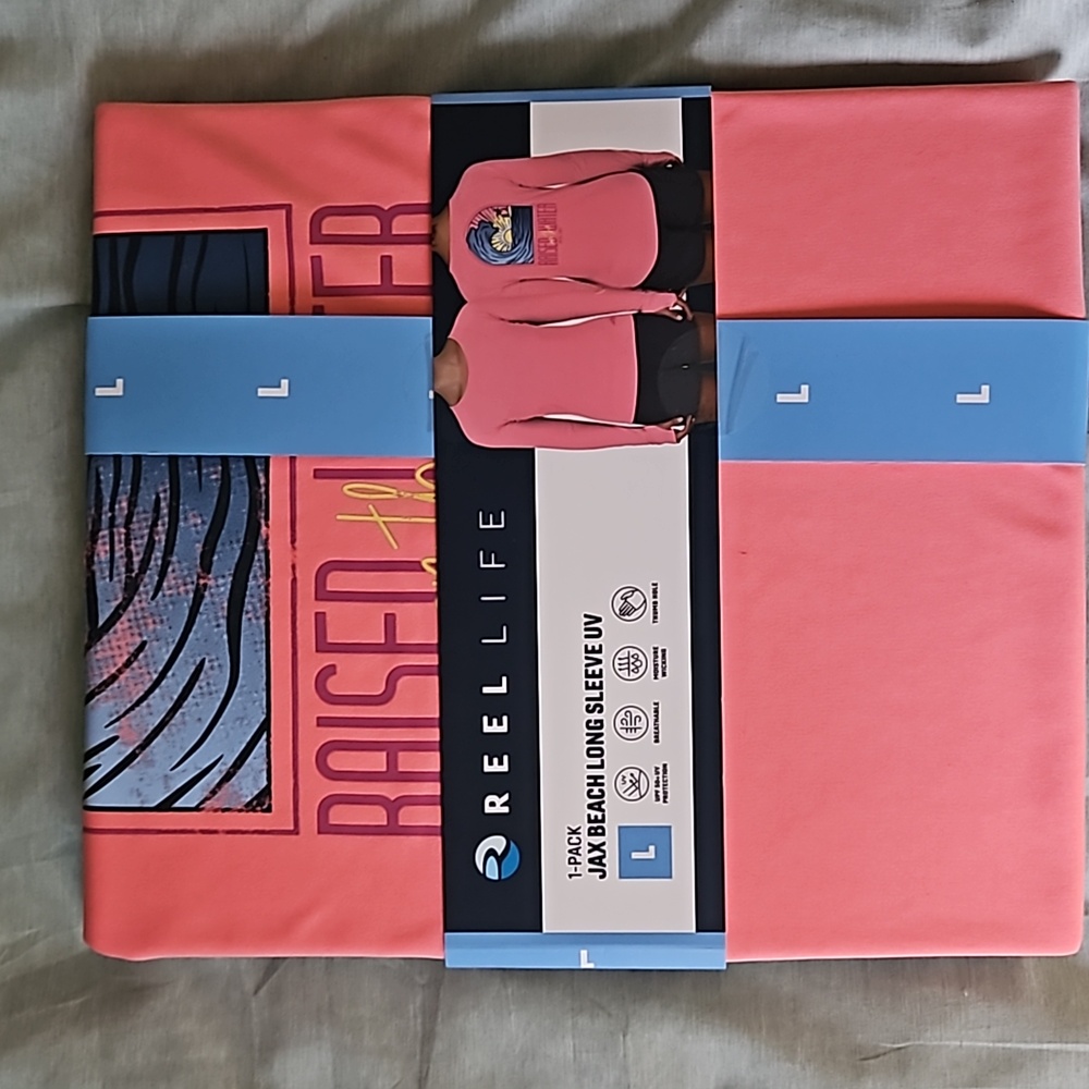 NWT ladies Reel Life UPF long sleeve shirt. L Salmon Rose